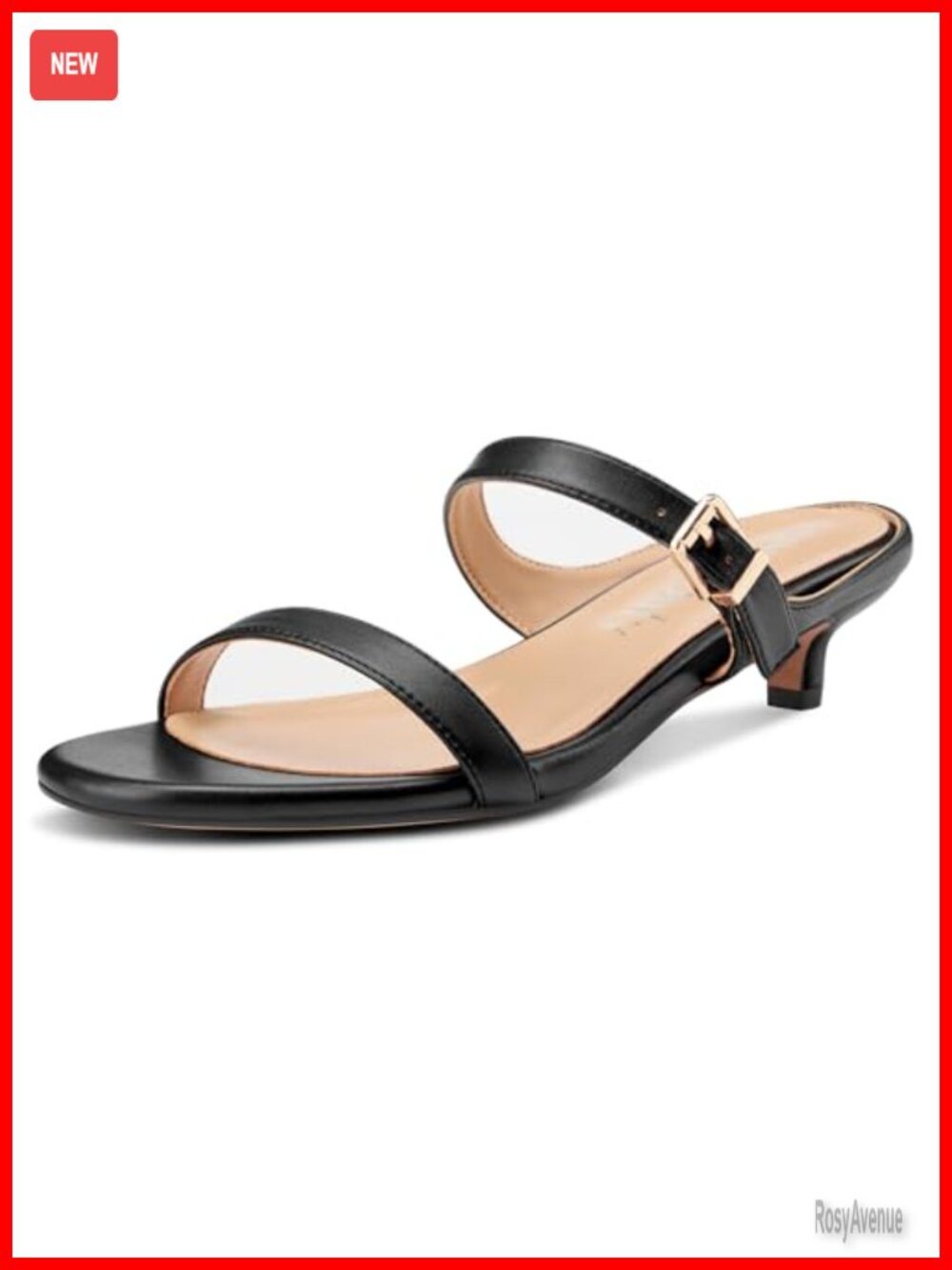 Women's Two Strap Kitten Heel Slip On Sandals Dress Mules